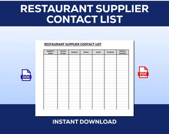 レストランサプライヤーリスト：食品、飲料、化学薬品、乾物（デジタルダウンロード）