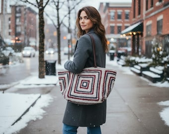 Handmade Crochet Weekender Bag , L Travel Tote with