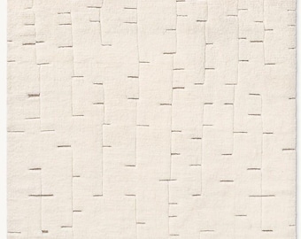 Alfombra de lana anudada a mano color marfil, alfombra moderna con textura abstracta, lujo neutro para el hogar.