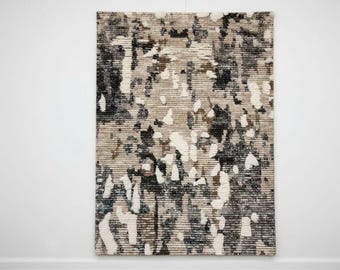 Modern Abstract Beige & Grey Area Rug – Contemporary Textured Design Carpet.