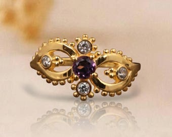 Purple Amethyst Ring, 18K Gold Solitaire Ring, Women's Engagement Jewellery, Gift For Her/Wife