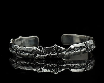 Handcrafted Oxidized Cuff Bracelet, 925 Sterling Silver Men's Adjustable Bracelet, Gift For Him/Boyfriend