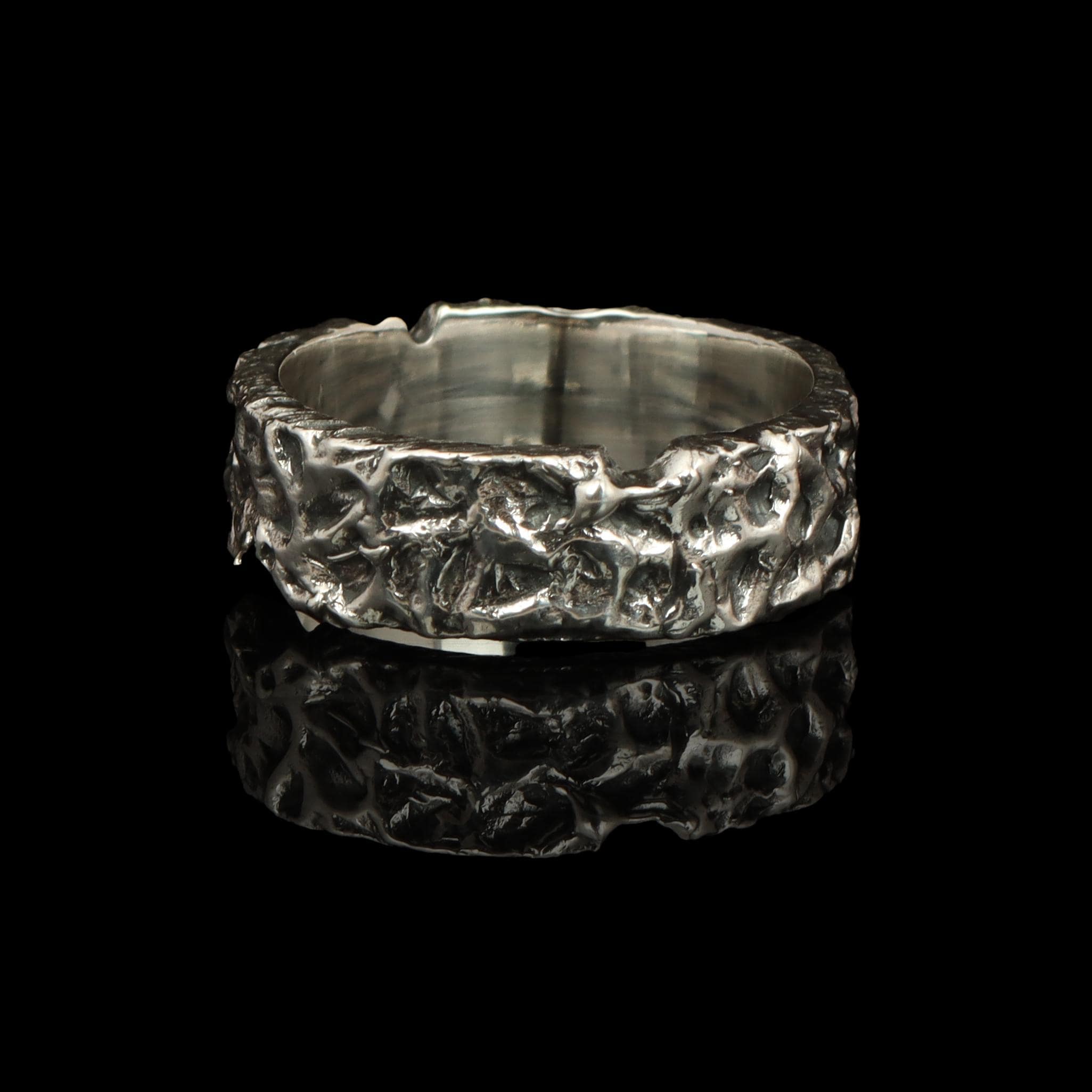 Oxidized Rustic Sterling Silver Ring, Handmade Textured Hammered