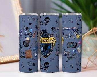 Op Ravenklauw geïnspireerde bekerwikkel png-ontwerp – majestueus adelaarkam, toverstaf en mystieke symbolen – 20oz digitale download