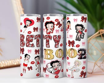 Copo Tumbler Retro Diva Glamour PNG | Laços para lábios Pin-Up Vermelho Preto Design de sublimação 20oz 30oz Reto e cônico