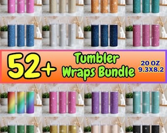 Pacote com mais de 52 adesivos PNG para copos com glitter, designs de sublimação para copos finos de 590ml, adesivos brilhantes com glitter, adesivos PNG para copos com efeito degradê arco-íris.
