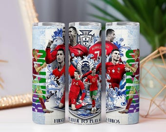 Colagem de azulejos de estrelas de futebol em formato de copo PNG | Design de sublimação de herói de futebol em azulejo azul 20 oz 30 oz reto e cônico
