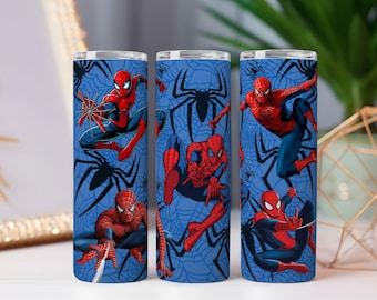 Spider-Man 20oz bekerverpakking, png | Komisch webachtergrondontwerp | Meerdere Spider-Man-houdingen | Sublimatie voor magere bekers