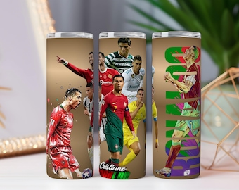 Copo de filme plástico com colagem de lenda do futebol PNG | Design dinâmico de sublimação de estrela do futebol 20 oz 30 oz reto e cônico
