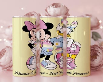 Adesivo PNG para copo térmico de 590ml com estampa de desenho animado dos melhores amigos | Design de sublimação com dupla de personagens em tons pastel | Download instantâneo