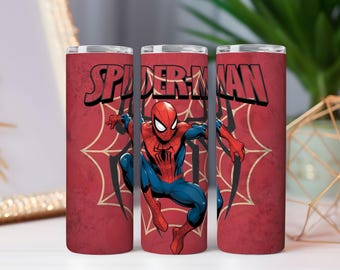 Envoltório para Copo de Super-herói Chibi 20oz PNG – Homem-Aranha | Estilo Quadrinho Fofo | Design de Sublimação para Copos Finos