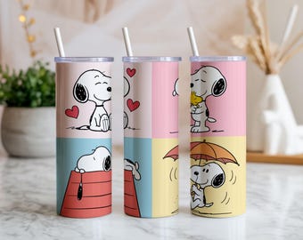 Cute Cartoon Dog 20oz Skinny Tumbler Wrap – Kawaii Puppy Design, Pastel Animal Art, Sublimation PNG
