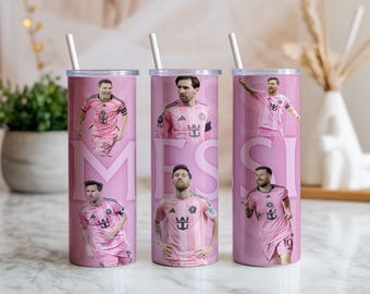 Pacote com 2 Adesivos para Copo Térmico com Tema de Estrela do Futebol, Design Sublimado para Copos de 590ml, Rosa, para Fãs de Futebol, Download Instantâneo
