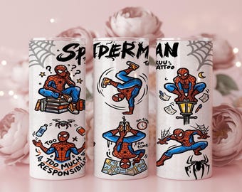 Adesivo PNG para copo térmico fino de 20 oz com tema de herói de quadrinhos | Design de sublimação de ação urbana em desenho animado | Download instantâneo