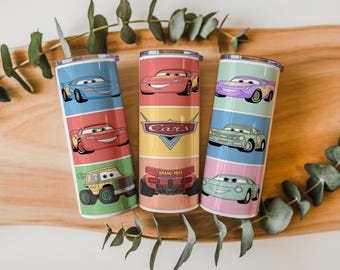Adesivo PNG para copo térmico Cars de 20 oz | Design de sublimação de carros de corrida de desenho animado | Download digital