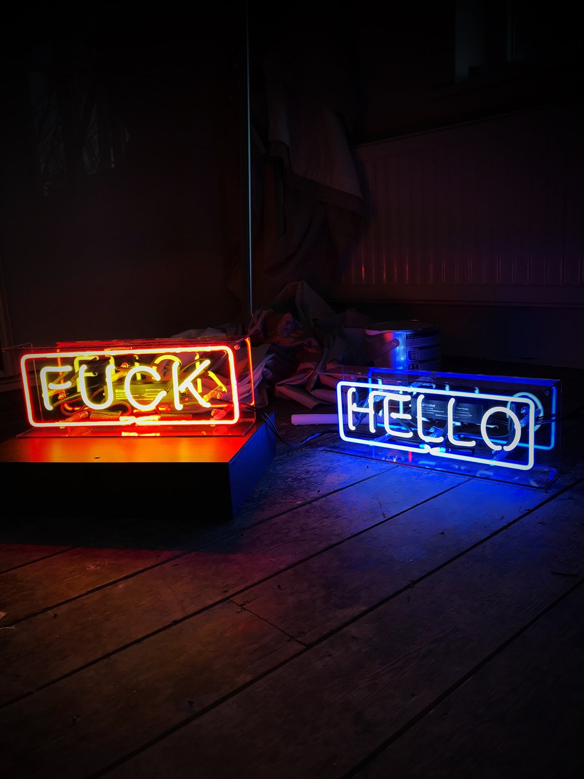 Real Glass Neon Light Box 14x5 FUCK HELLO LOVE Etsy
