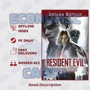May include: Deluxe Edition of Resident Evil Requiem game cover art. The cover features a woman in a brown jacket and a man in the background. The text includes "Resident Evil Requiem" and "Read Description."