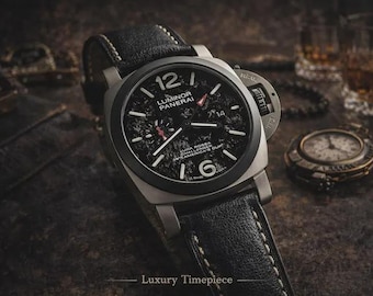 Reloj Panerai Luminor Automático con Esfera Negra para Hombre, Correa de Piel de Lujo, Reloj de Estilo Vintage