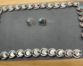 Vintage Mexicaanse turquoise ketting oorbellen armbanden set