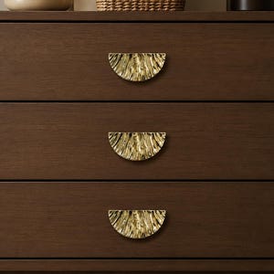 Gold Semicircle Drawer Pulls Sunray Texture, Modern Casted Aluminum Half Moon Knobs