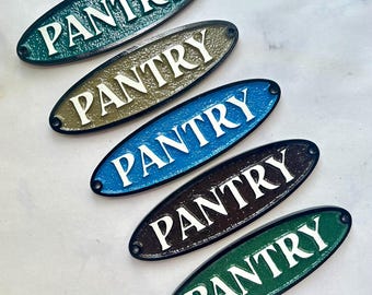 Kolorowy owalny znak spiżarni, odlewana aluminiowa tabliczka na drzwi spiżarni