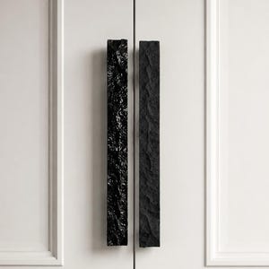 Black Long Bar Pulls Handmade Metal Cast Cabinet Handle Moonstone Texture