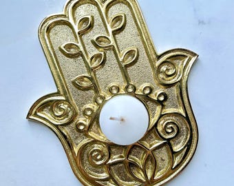 Portavelas Mano de Hamsa, portavelas de aluminio dorado para velas de té, decoración para meditación