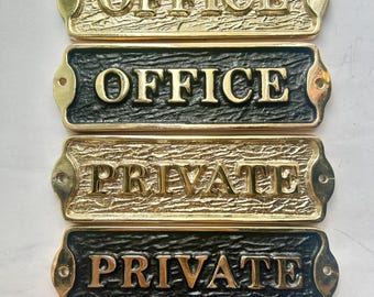 Letrero metálico privado de oficina, letrero de puerta de aluminio fundido estilo vintage