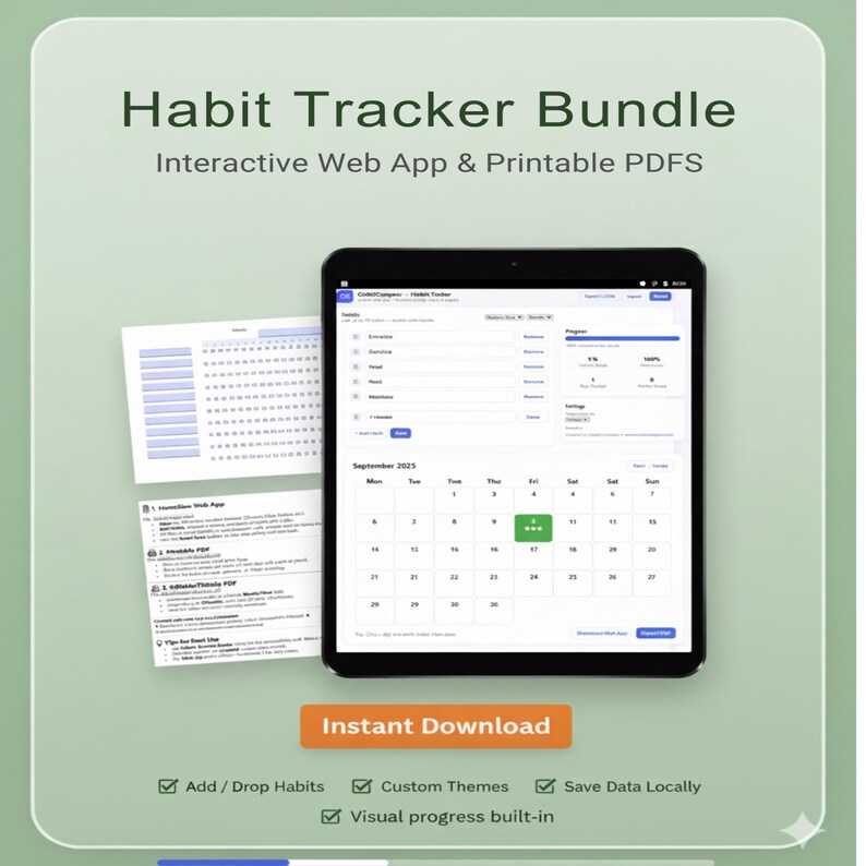 Interactive Habit Tracker Bundle: Web App + Printable Pdfs (instant ...