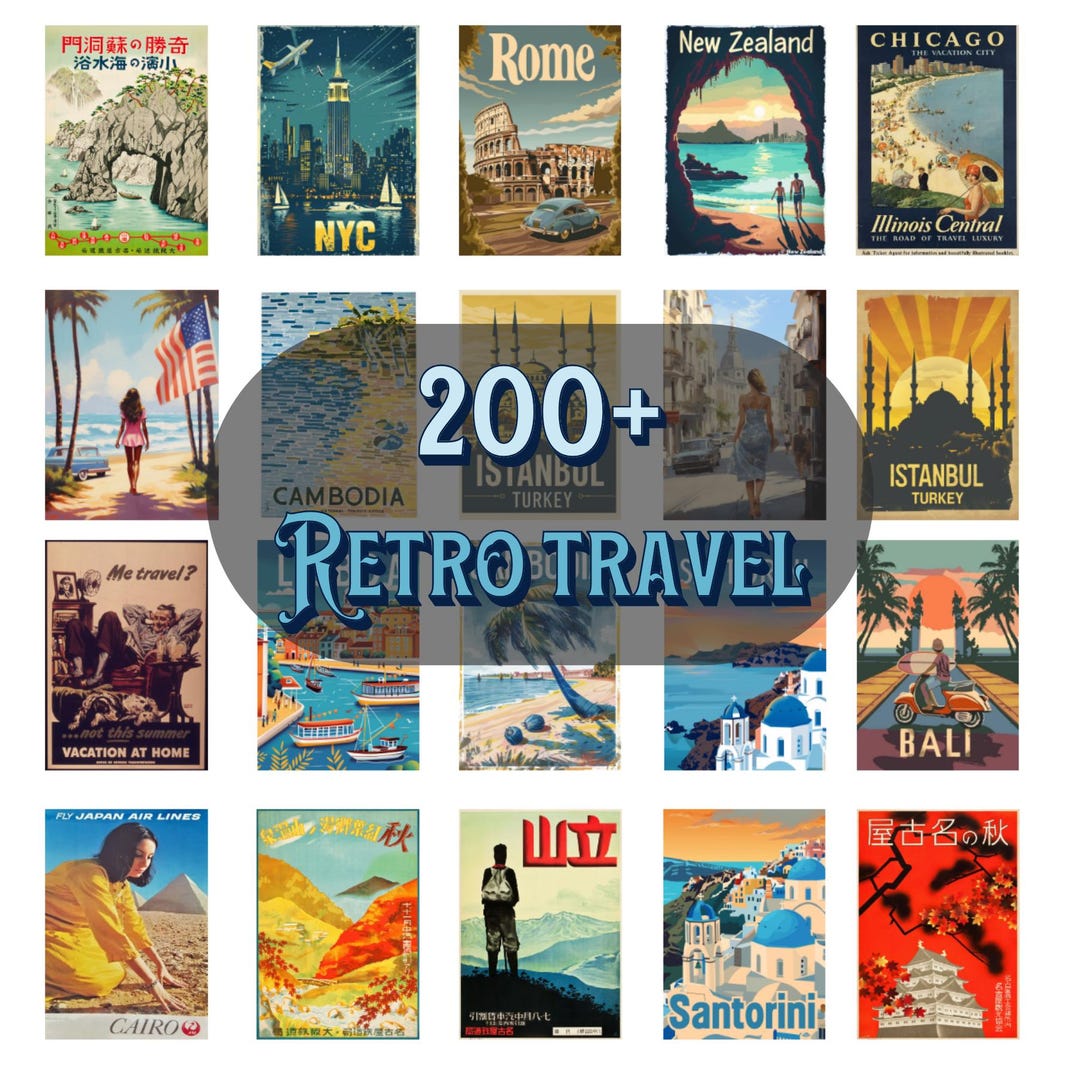 200+ Retro Travel Poster Sticker Bundle - Etsy