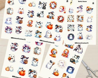 Kawaii Ghost Sticker Sheets: Halloween Waterproof Vinyl Stickers