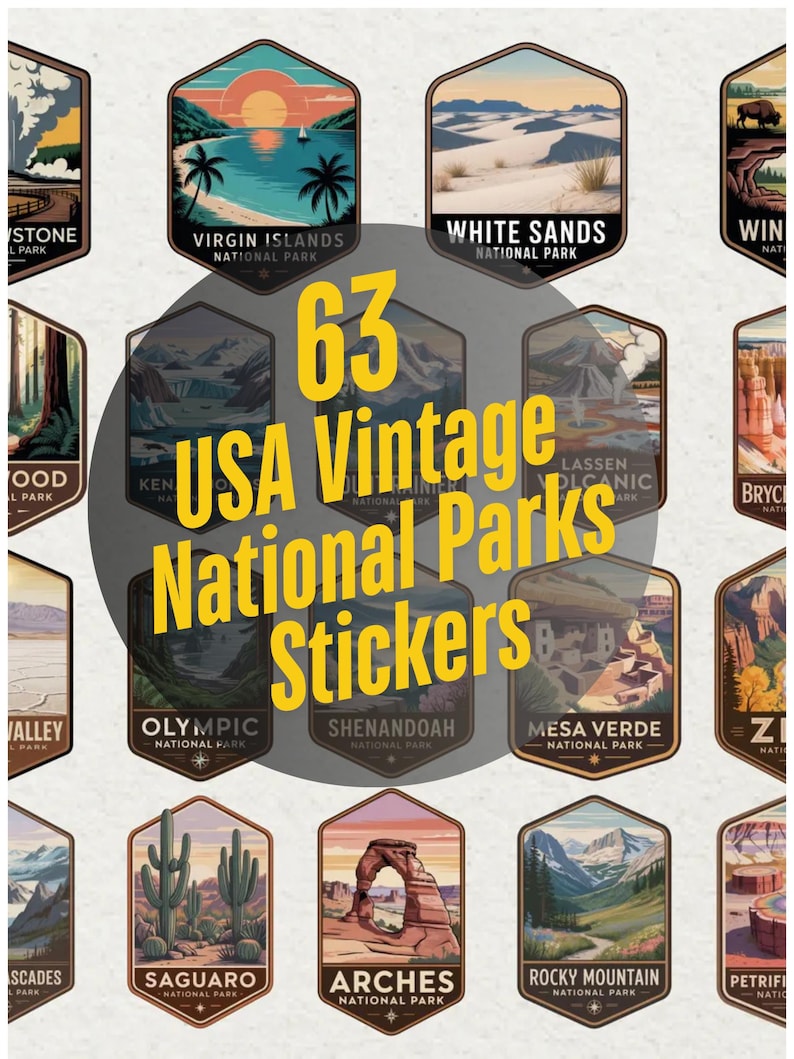 USA Vintage National Parks Stickers | 63 PCS - Etsy