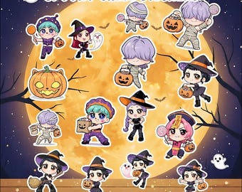 Halloween K-Pop Chibi Stickers: Waterproof Anime Girl Vinyl Decals