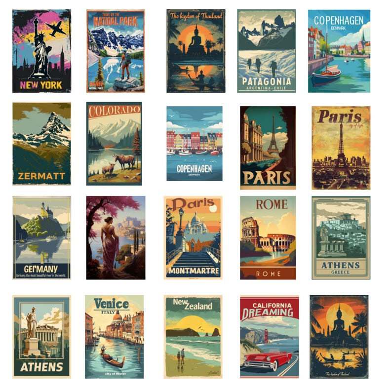200+ Retro Travel Poster Sticker Bundle - Etsy