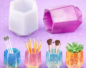 Juego de moldes geométricos de silicona para portalápices, macetas y organizadores de manualidades.