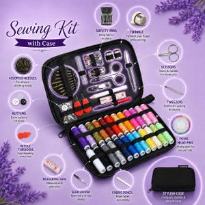Sewing Kit with Case–Complete Travel Sewing Set with Needles,Threads,Scissors,Accessorie,Portble Emergency Sewing Kit for Home,Travel