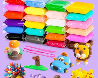 24 Farben Air Dry Clay Kit, weiche Modelliermasse mit Modellier-Werkzeugen