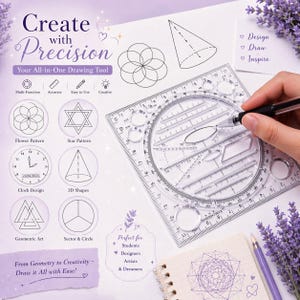 Transportador estético de 12 cm / Plantilla geométrica multifuncional / Herramienta de dibujo adorable / Kit de matemáticas para estudiantes / Regla para medir círculos y ángulos