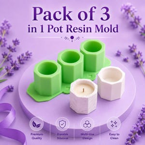 Pack of 3 Hexagon Pot Resin Silicone Mold Set | Concrete Planter Mold | Candle Jar Mold | DIY Succulent Pot Mold | Multi Cavity Mold