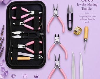 8Pcs Jewelry Making Tool Set | Pink Jewelry Pliers Kit | DIY Beading & Wire Wrapping Tools | Jewelry Repair Tool Kit | Beginner Craft Tools
