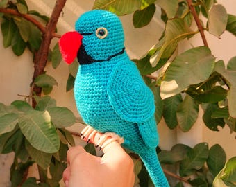 Custom Crochet Parrot Plushie | Handmade Amigurumi Bird Toy | Ringneck Parrot Gift