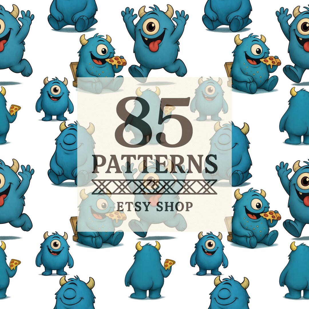 Blue Monster Seamless Pattern - Etsy
