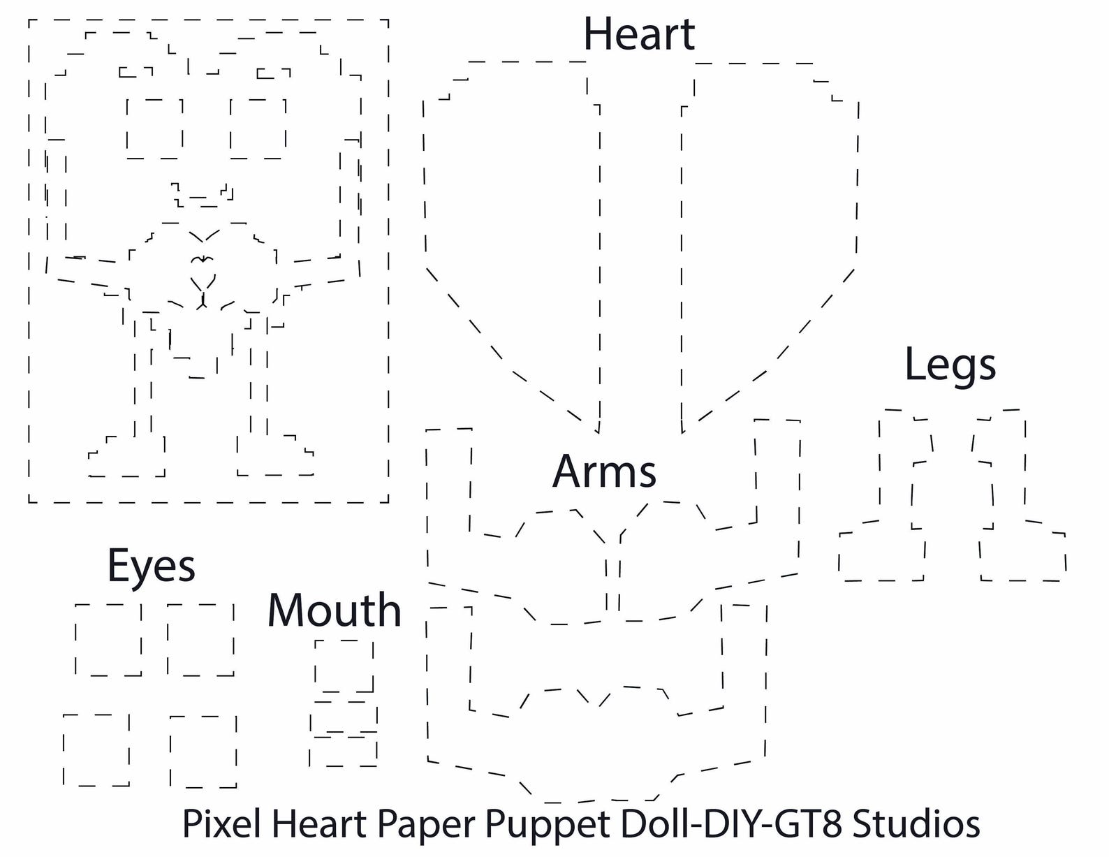 Pixel Heart Paper Puppet Activity Set, Retro 8-bit Craft (digital ...