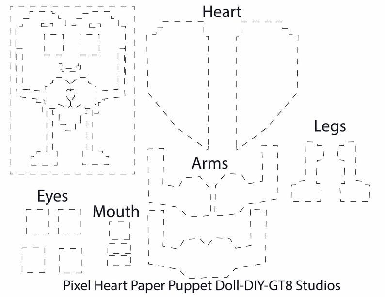Pixel Heart Paper Puppet Activity Set, Retro 8-bit Craft (digital ...