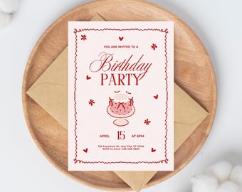 Coquette Birthday Party Invitation | Pink Girly Editable Digital Template | Flirty Modern Invite
