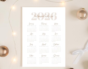 Mystical Celestial 2026 Calendar, Minimalist Line Art (Digital Download)