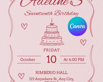 Pink Floral Birthday Invitation | Editable Party Template | Canva Digital Download