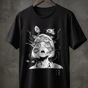 T-shirt anime horreur surréaliste tous les yeux qui voient Dark Art Manga esthétique effrayant occulte graphique unisexe noir