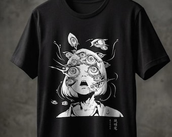 Surreal Horror Anime T Shirt All Seeing Eyes Dark Art Manga Aesthetic Creepy Occult Graphic Unisex Black Tee