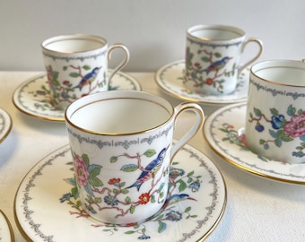 Servizio da tè Aynsley Pembroke Vintage in porcellana inglese, composto da 6 tazze e piattini con motivo di uccelli e fiori, in porcellana pregiata.